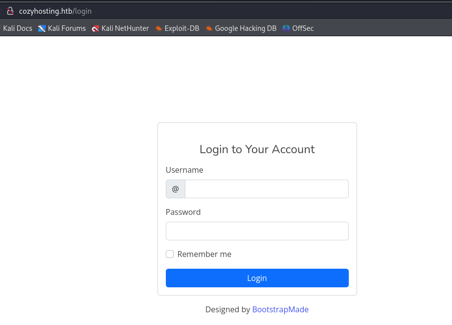 Login page