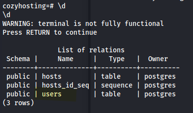 Database table details
